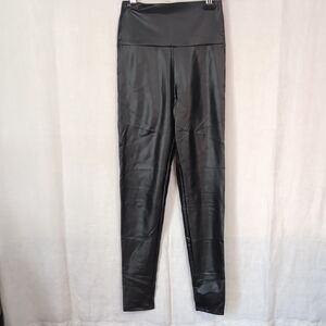 Black Latex Faux Patent Leather High Rise Ankle Leggings Size Small